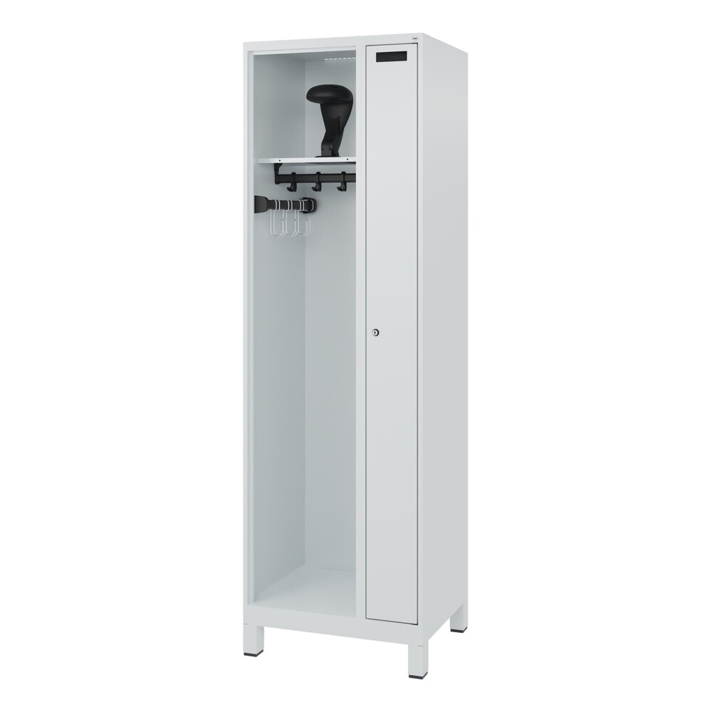 N° de l'image du produit 5 : C+P Vestiaire pompier KOMBI, pieds, 1 compartiment, HxlxP 1 850 x 600 x 500 mm, gris clair, avec support de casque