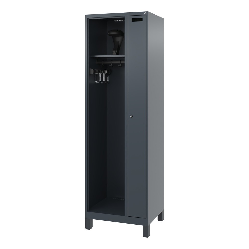 N° de l'image du produit 5 : C+P Vestiaire pompier KOMBI, pieds, 1 compartiment, HxlxP 1 850 x 600 x 500 mm, gris anthracite, avec support de casque