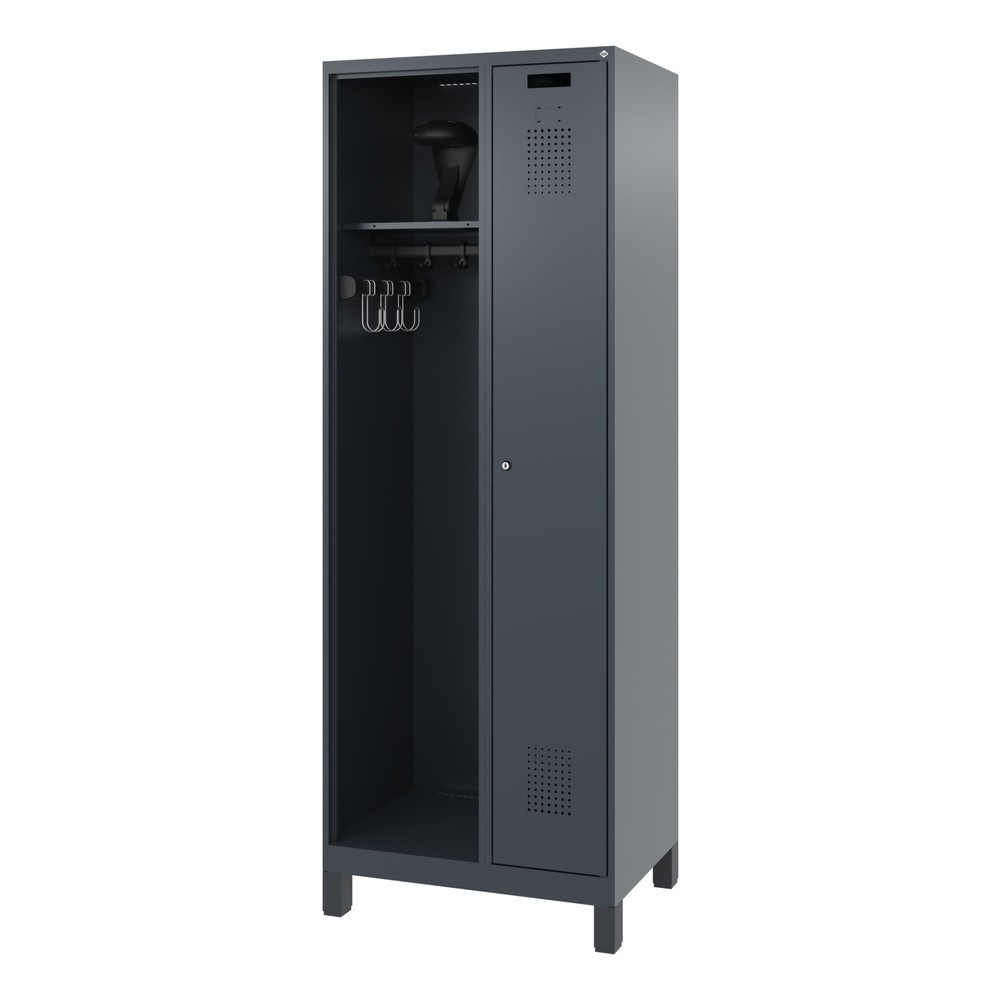 N° de l'image du produit 5 : C+P Vestiaire pompier KOMBI, pieds, 1 compartiment, HxlxP 1 850 x 700 x 500 mm, gris anthracite, avec support de casque