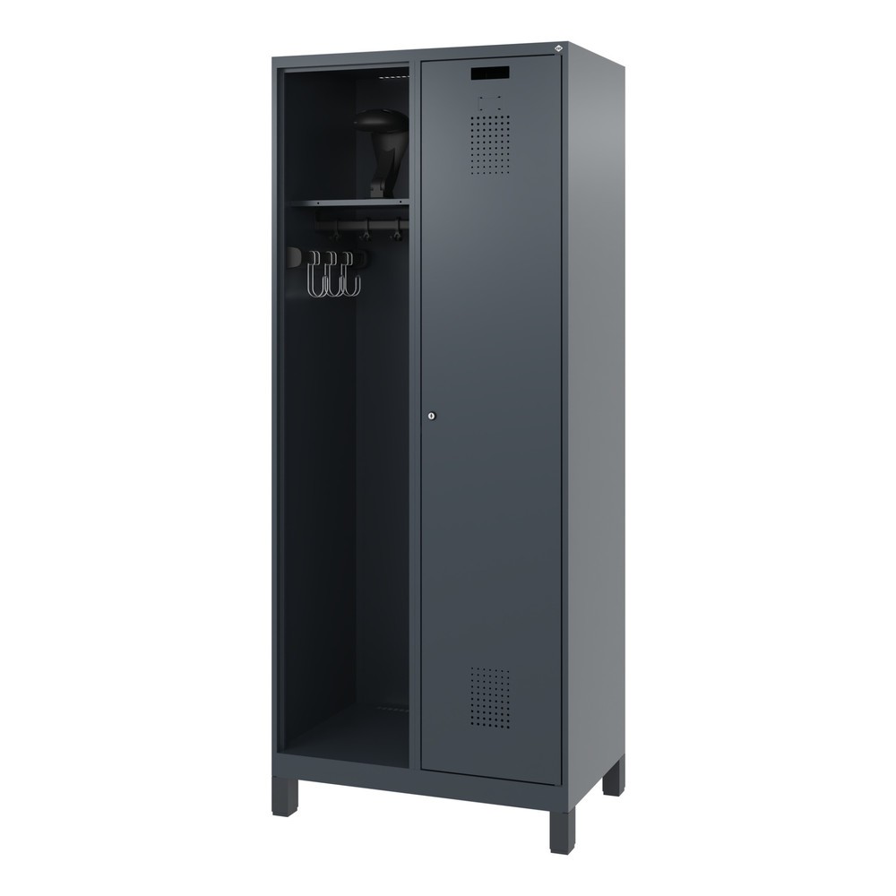 N° de l'image du produit 5 : C+P Vestiaire pompier KOMBI, pieds, 1 compartiment, HxlxP 1 850 x 800 x 500 mm, gris anthracite, avec support de casque