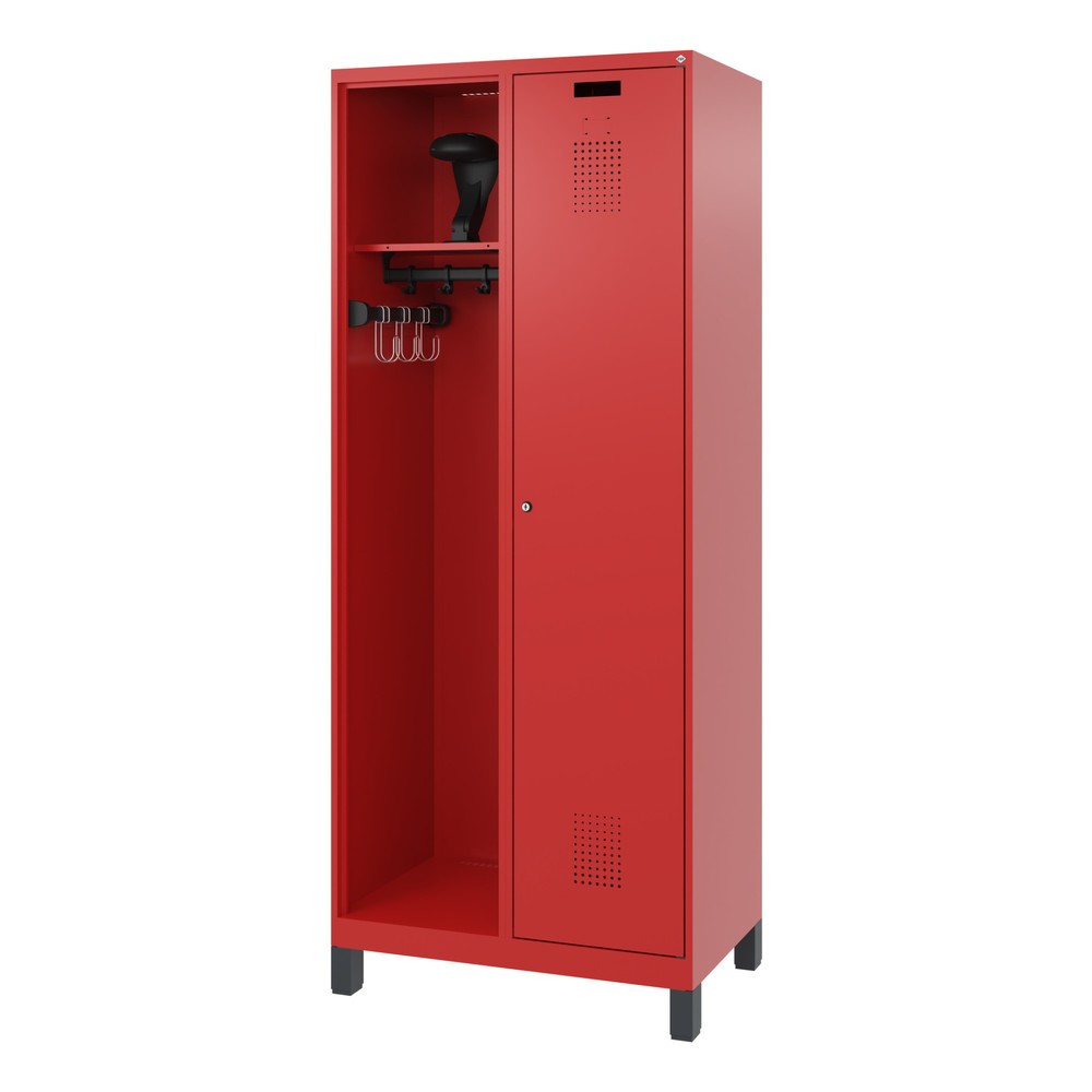 N° de l'image du produit 5 : C+P Vestiaire pompier KOMBI, pieds, 1 compartiment, HxlxP 1 850 x 800 x 500 mm, rouge feu, avec support de casque