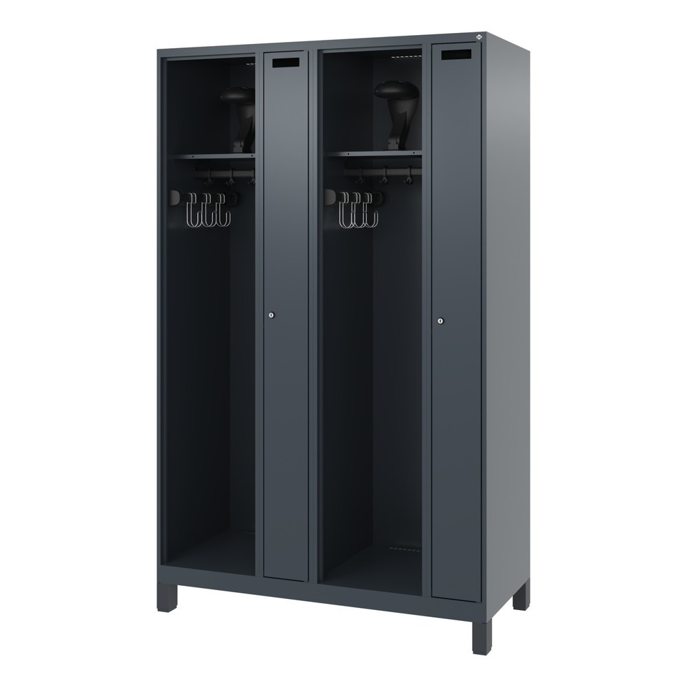 N° de l'image du produit 5 : C+P Vestiaire pompier KOMBI, pieds, 2 compartiments, HxlxP 1 850 x 1 200 x 500 mm, gris anthracite, avec support de casque