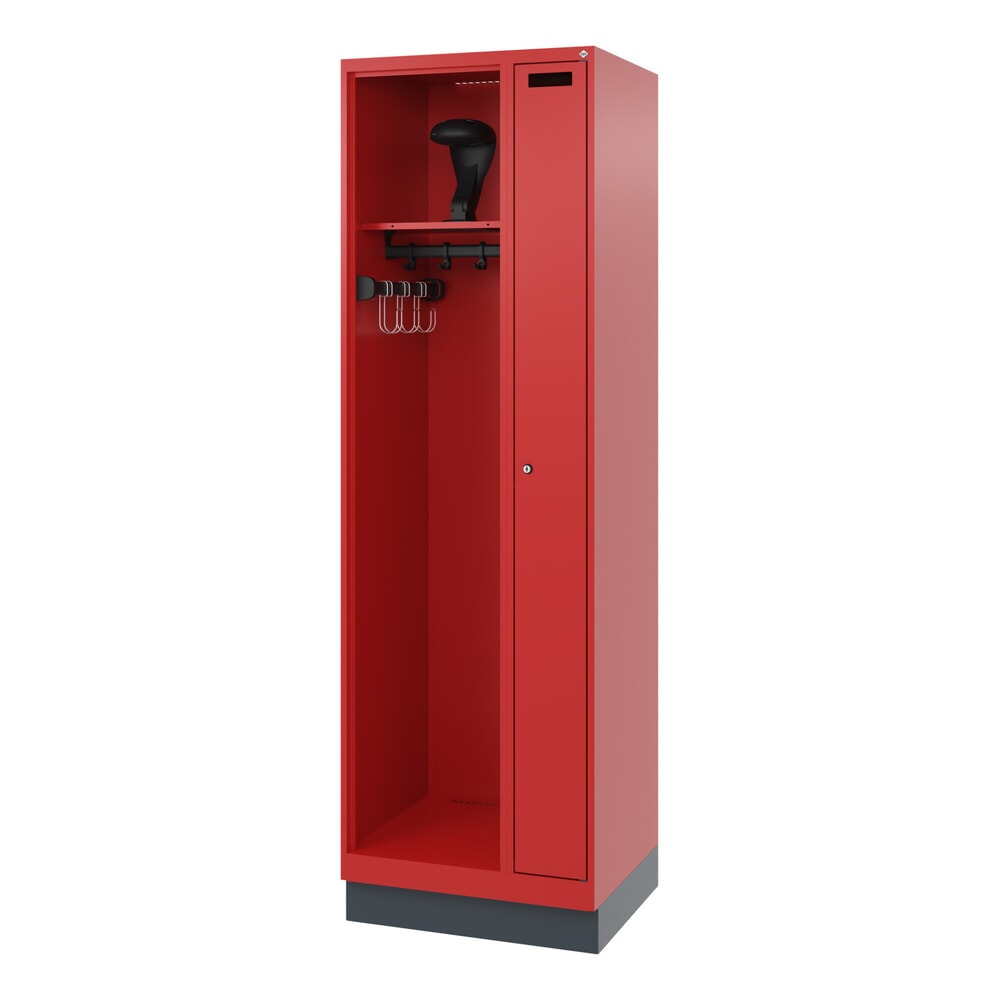 N° de l'image du produit 5 : C+P Vestiaire pompier KOMBI, socle, 1 compartiment, HxlxP 1 850 x 600 x 500 mm, rouge feu, avec support de casque