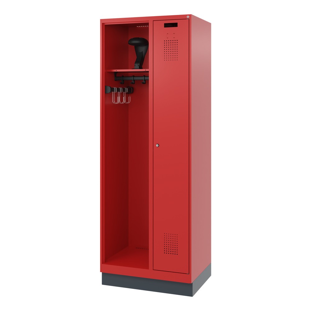 N° de l'image du produit 5 : C+P Vestiaire pompier KOMBI, socle, 1 compartiment, HxlxP 1 850 x 700 x 500 mm, rouge feu, avec support de casque