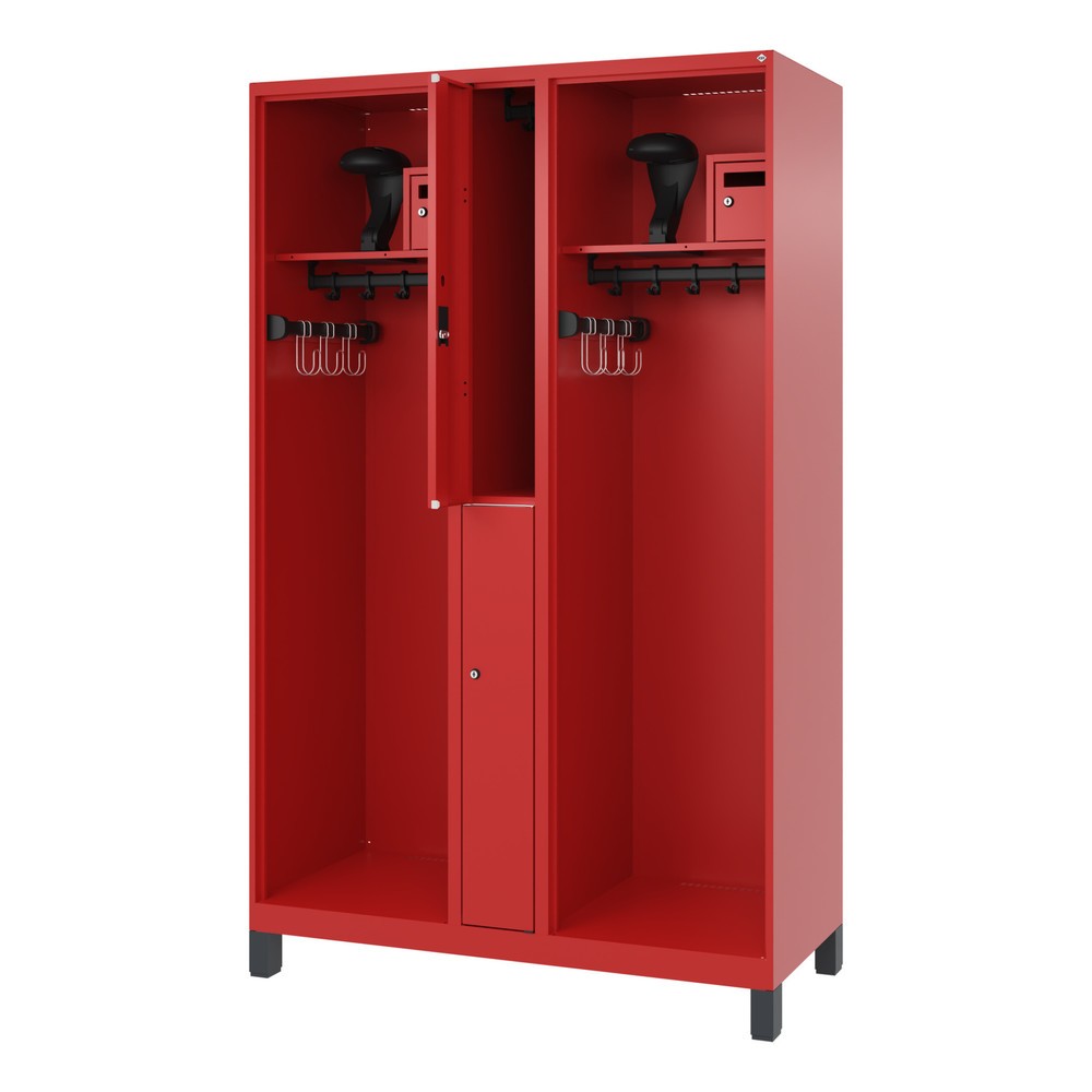 Illustration du produit: C+P Vestiaire pompier MAXI, pieds, HxlxP 1 850 x 1 200 x 500 mm, rouge feu, avec support de casque