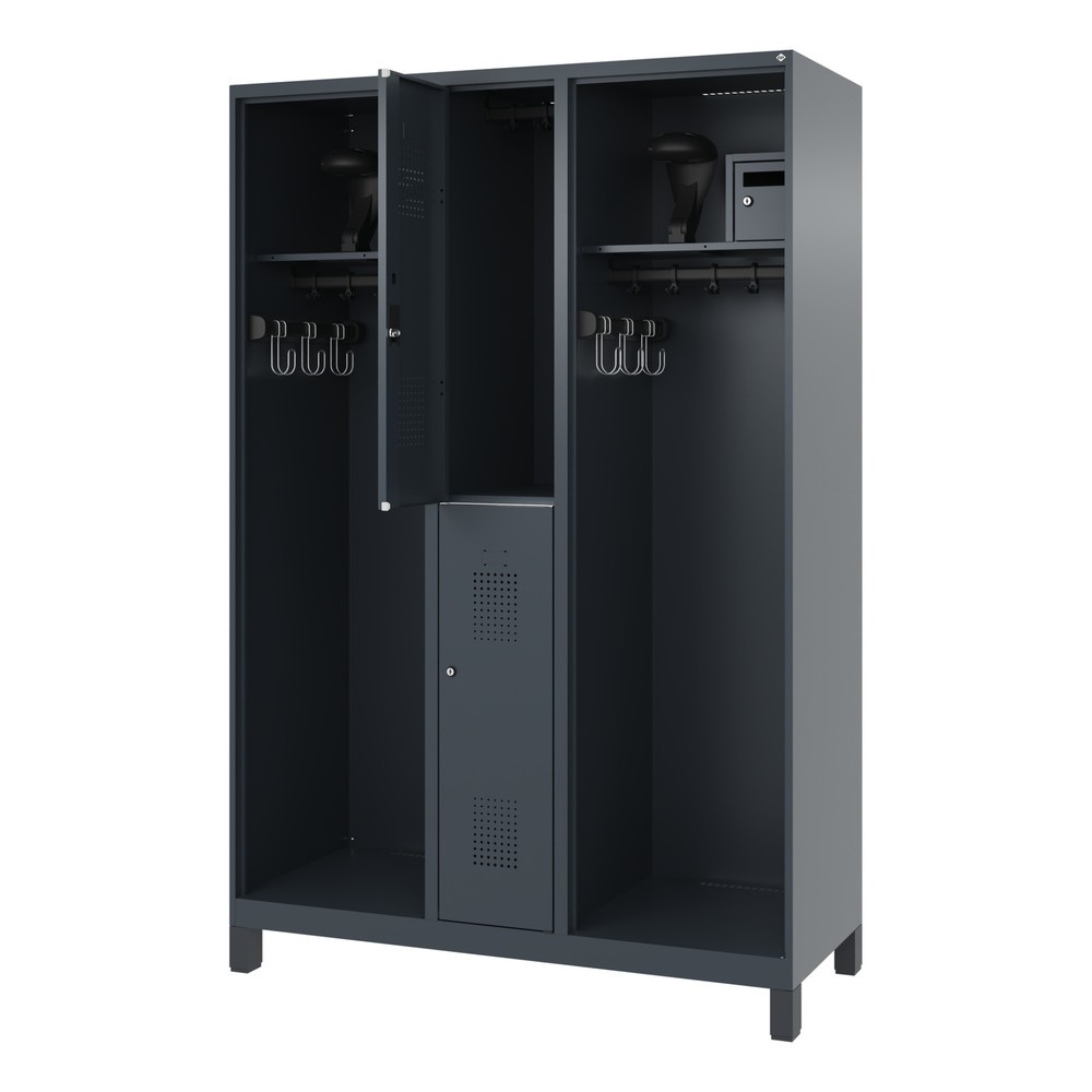 Illustration du produit: C+P Vestiaire pompier MAXI, pieds, HxlxP 1 850 x 1 300 x 500 mm, gris anthracite, avec support de casque