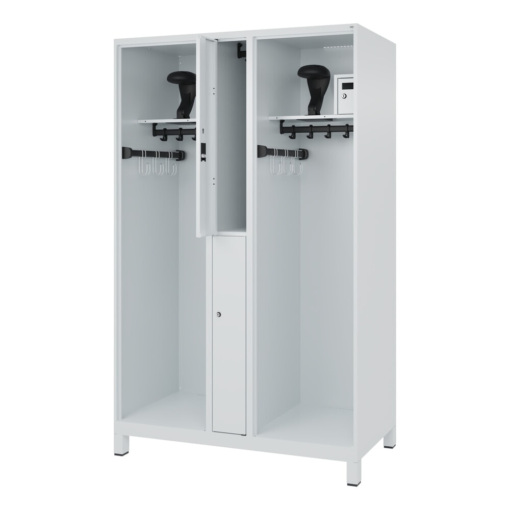 Illustration du produit: C+P Vestiaire pompier MAXI, pieds, HxlxP 1 850 x 1 200 x 600 mm, gris clair, avec support de casque