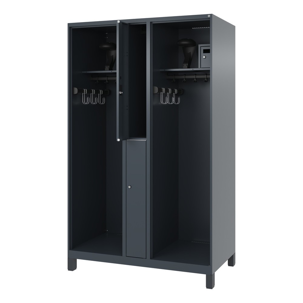 Illustration du produit: C+P Vestiaire pompier MAXI, pieds, HxlxP 1 850 x 1 200 x 600 mm, gris anthracite, avec support de casque