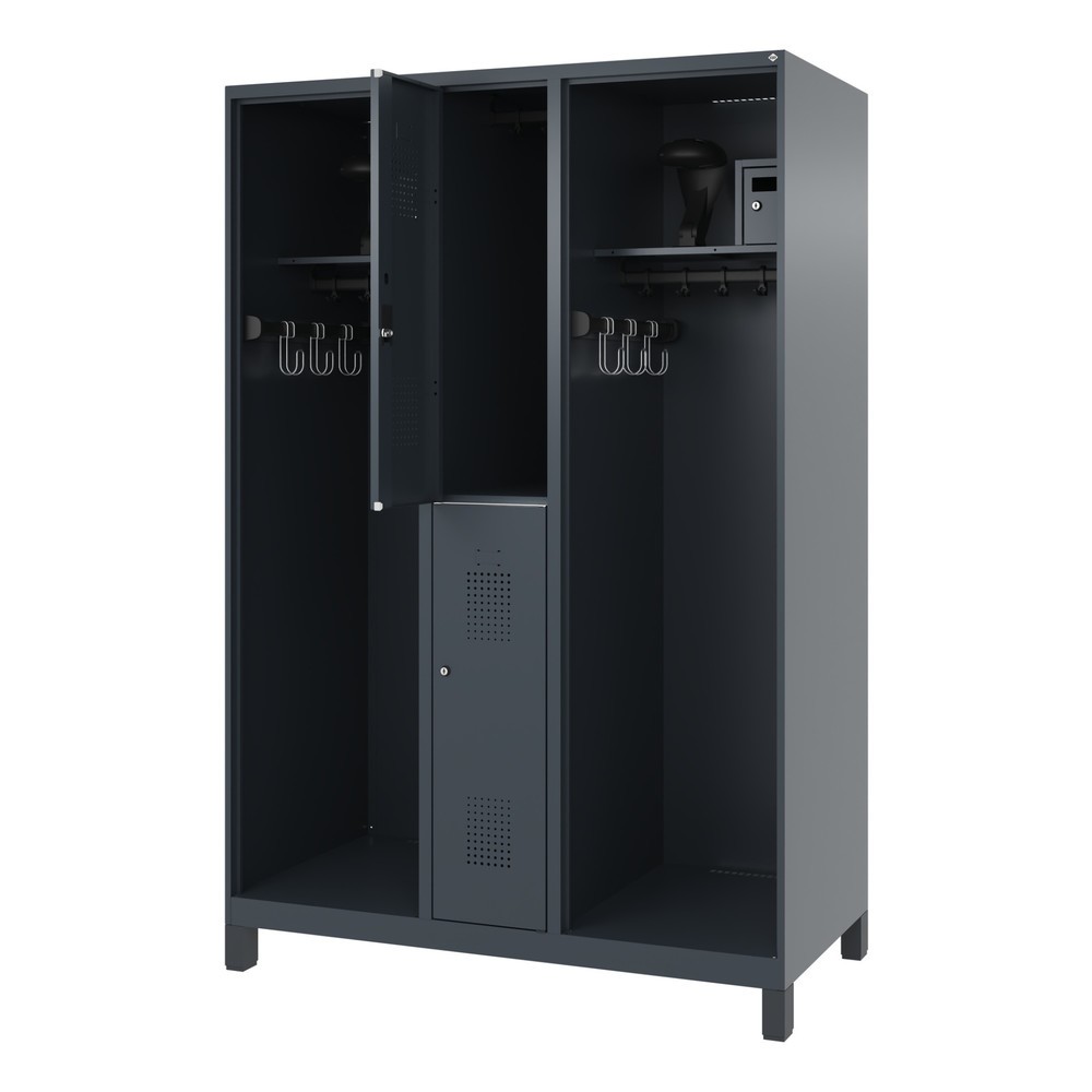 Illustration du produit: C+P Vestiaire pompier MAXI, pieds, HxlxP 1 850 x 1 300 x 600 mm, gris anthracite, avec support de casque