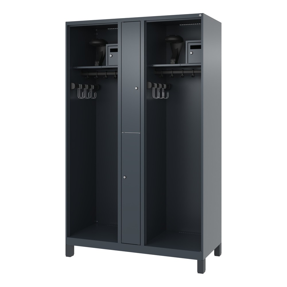 N° de l'image du produit 5 : C+P Vestiaire pompier MAXI, pieds, HxlxP 1 850 x 1 200 x 500 mm, gris anthracite, avec support de casque