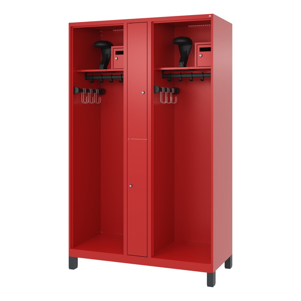 N° de l'image du produit 5 : C+P Vestiaire pompier MAXI, pieds, HxlxP 1 850 x 1 200 x 500 mm, rouge feu, avec support de casque