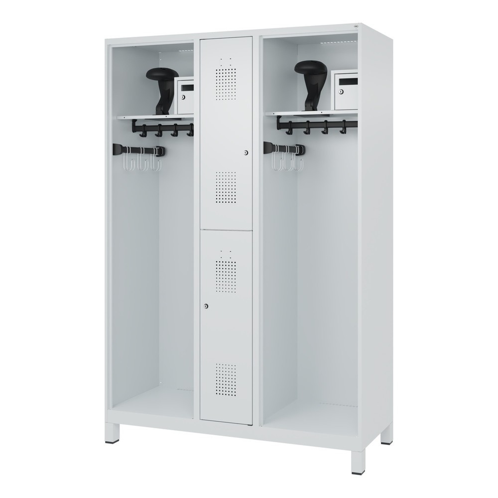 N° de l'image du produit 5 : C+P Vestiaire pompier MAXI, pieds, HxlxP 1 850 x 1 300 x 500 mm, gris clair, avec support de casque