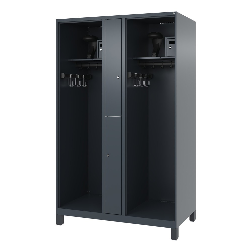 N° de l'image du produit 5 : C+P Vestiaire pompier MAXI, pieds, HxlxP 1 850 x 1 200 x 600 mm, gris anthracite, avec support de casque