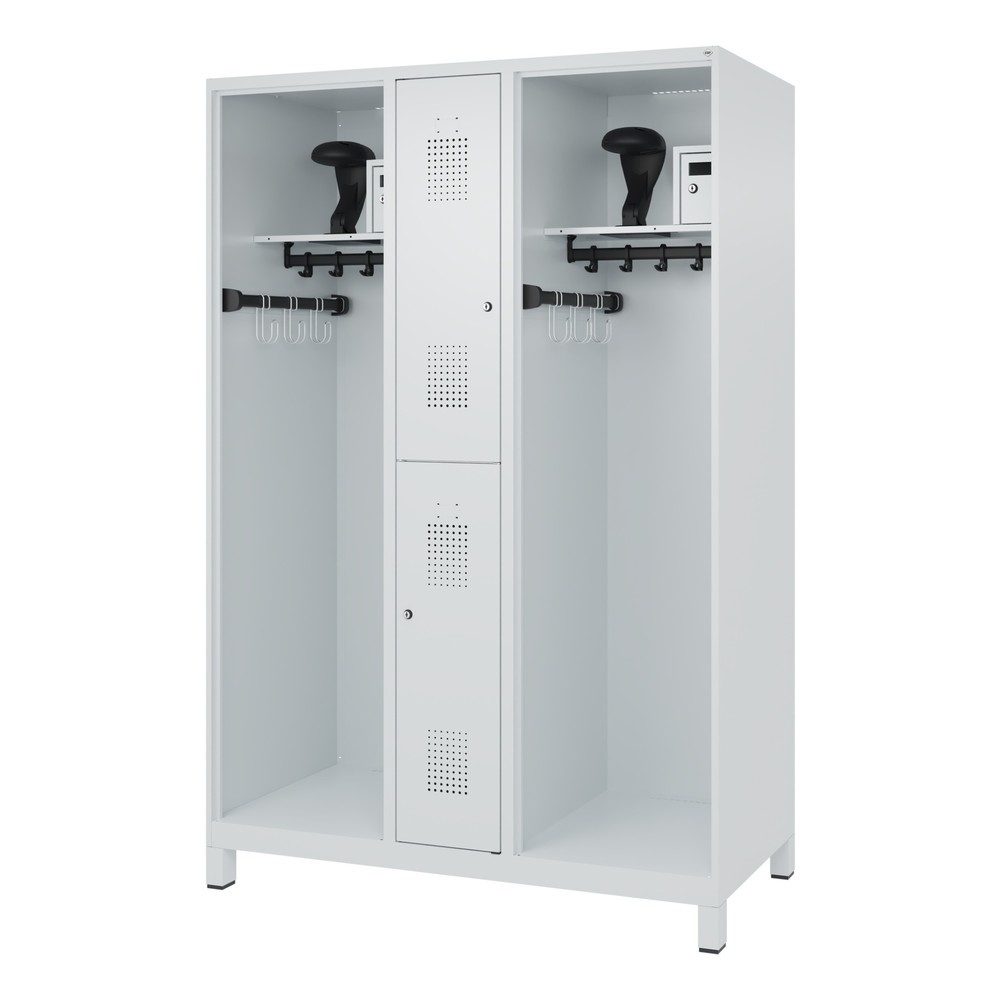 N° de l'image du produit 5 : C+P Vestiaire pompier MAXI, pieds, HxlxP 1 850 x 1 300 x 600 mm, gris clair, avec support de casque