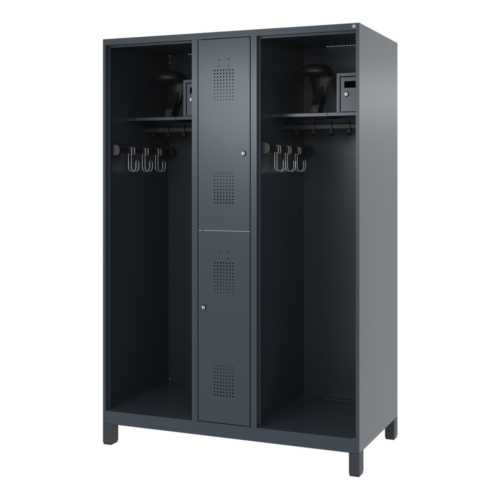 N° de l'image du produit 5 : C+P Vestiaire pompier MAXI, pieds, HxlxP 1 850 x 1 300 x 600 mm, gris anthracite, avec support de casque