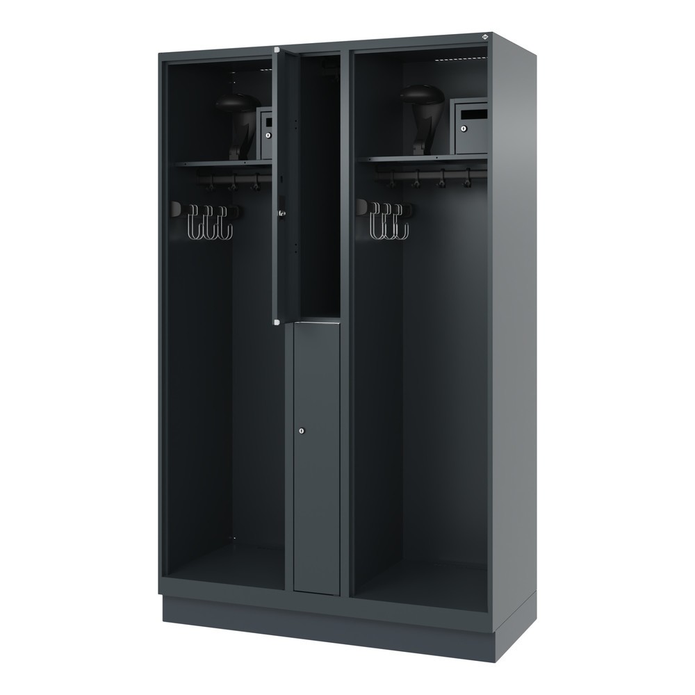 Illustration du produit: C+P Vestiaire pompier MAXI, socle, HxlxP 1 850 x 1 200 x 500 mm, gris anthracite, avec support de casque