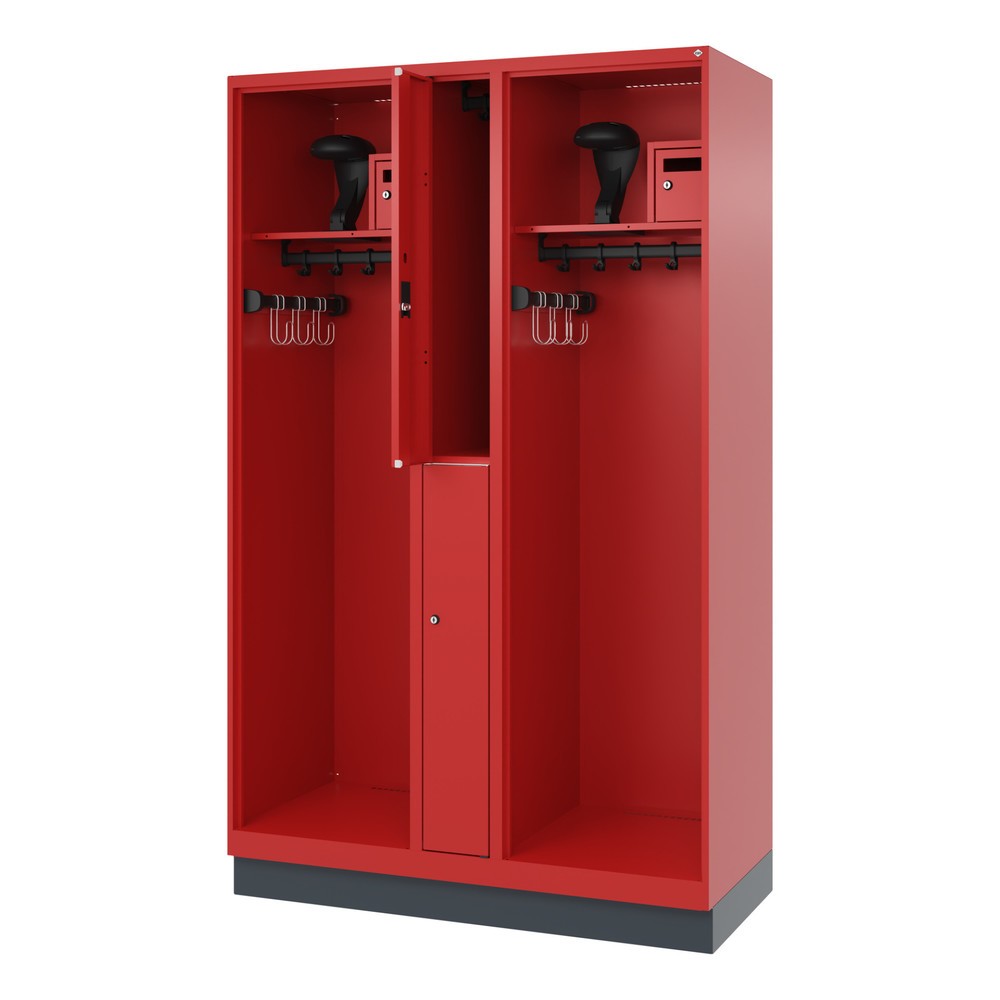 Illustration du produit: C+P Vestiaire pompier MAXI, socle, HxlxP 1 850 x 1 200 x 500 mm, rouge feu, avec support de casque