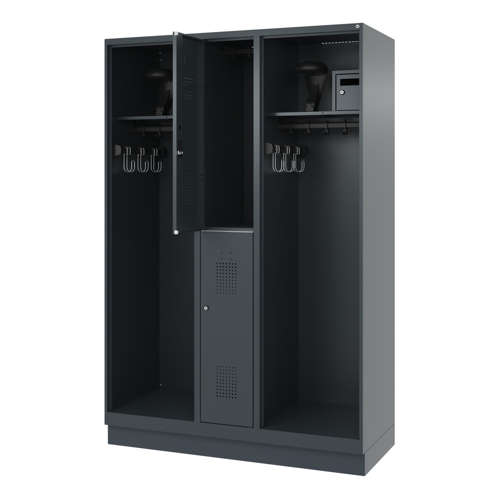 Illustration du produit: C+P Vestiaire pompier MAXI, socle, HxlxP 1 850 x 1 300 x 500 mm, gris anthracite, avec support de casque