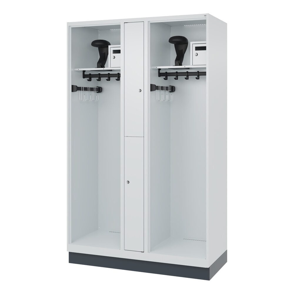 N° de l'image du produit 5 : C+P Vestiaire pompier MAXI, socle, HxlxP 1 850 x 1 200 x 500 mm, gris clair, avec support de casque