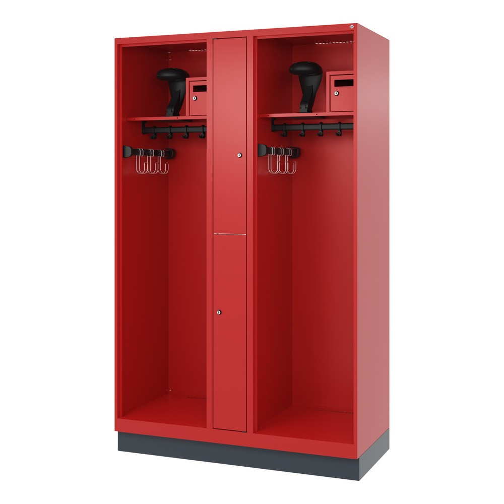 N° de l'image du produit 5 : C+P Vestiaire pompier MAXI, socle, HxlxP 1 850 x 1 200 x 500 mm, rouge feu, avec support de casque