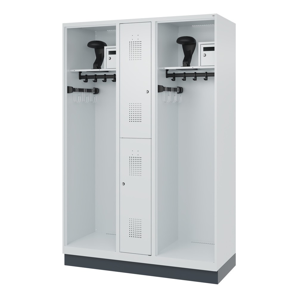 N° de l'image du produit 5 : C+P Vestiaire pompier MAXI, socle, HxlxP 1 850 x 1 300 x 500 mm, gris clair, avec support de casque