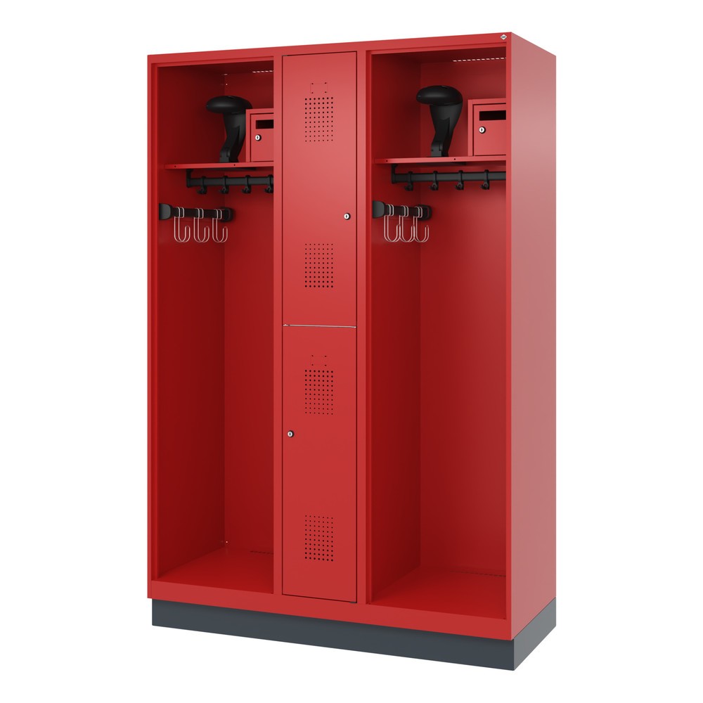 N° de l'image du produit 5 : C+P Vestiaire pompier MAXI, socle, HxlxP 1 850 x 1 300 x 500 mm, rouge feu, avec support de casque