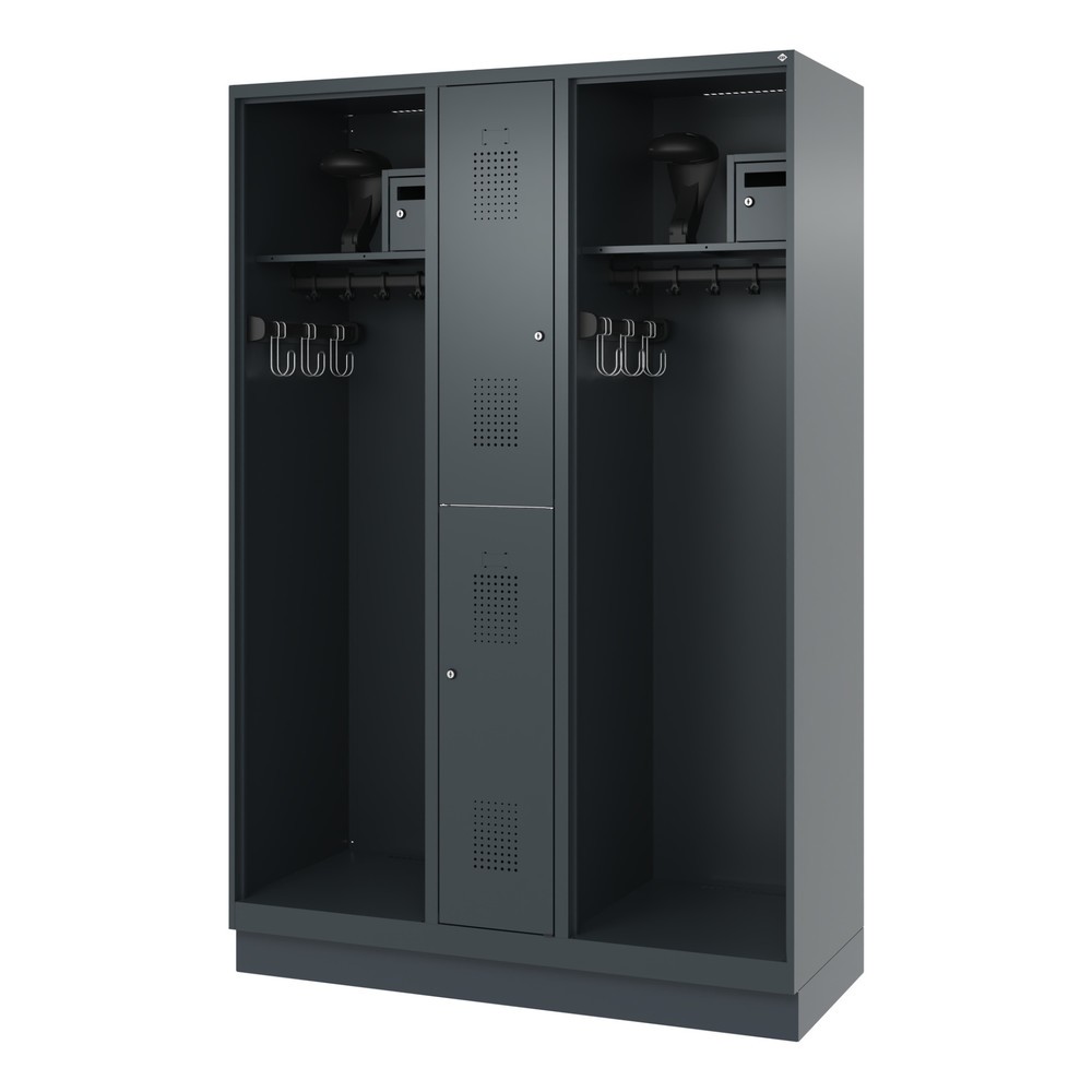 N° de l'image du produit 5 : C+P Vestiaire pompier MAXI, socle, HxlxP 1 850 x 1 300 x 500 mm, gris anthracite, avec support de casque
