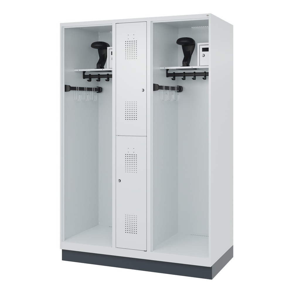 N° de l'image du produit 5 : C+P Vestiaire pompier MAXI, socle, HxlxP 1 850 x 1 300 x 600 mm, gris clair, avec support de casque