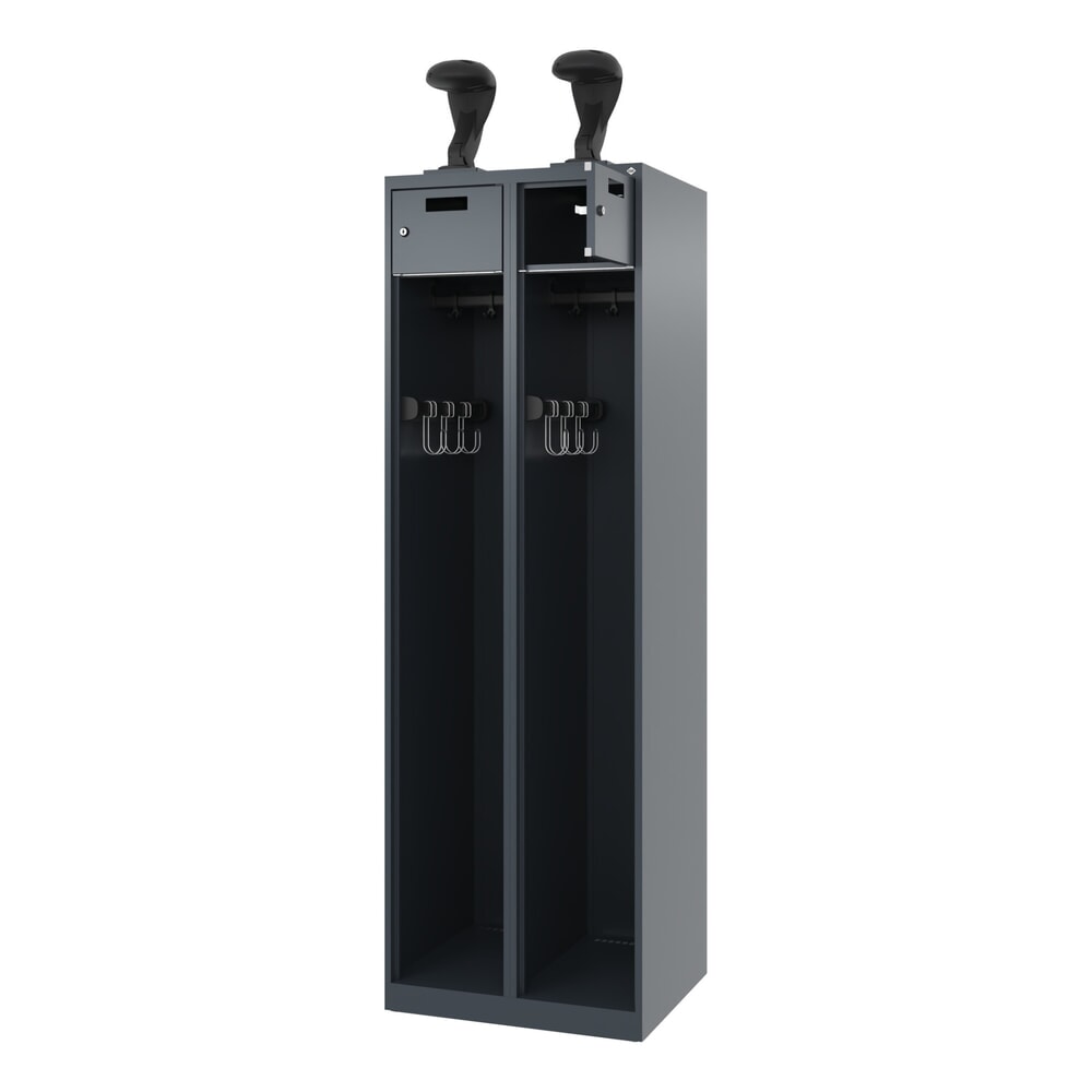 Illustration du produit: C+P Vestiaire pompier PRAKTUS, patins, 2 compartiments, HxlxP 1 850 x 600 x 500 mm, gris anthracite, avec support de casque
