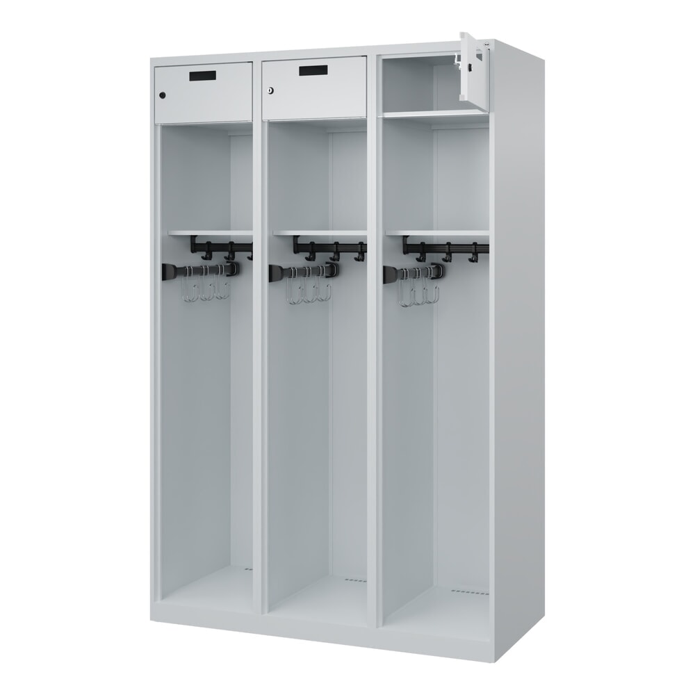 Illustration du produit: C+P Vestiaire pompier PRAKTUS, patins, 3 compartiments, HxlxP 1 850 x 1 200 x 500 mm, gris clair