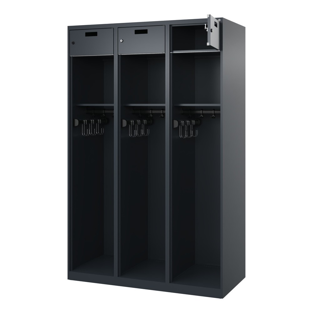 Illustration du produit: C+P Vestiaire pompier PRAKTUS, patins, 3 compartiments, HxlxP 1 850 x 1 200 x 500 mm, gris anthracite