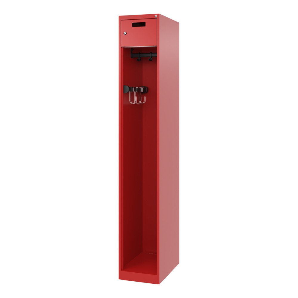 N° de l'image du produit 5 : C+P Vestiaire pompier PRAKTUS, patins, 1 compartiment, HxlxP 1 850 x 300 x 500 mm, rouge feu