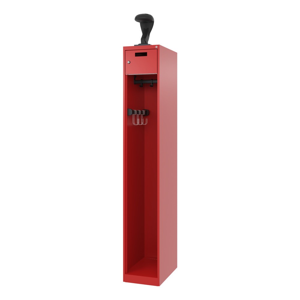 N° de l'image du produit 5 : C+P Vestiaire pompier PRAKTUS, patins, 1 compartiment, HxlxP 1 850 x 300 x 500 mm, rouge feu, avec support de casque
