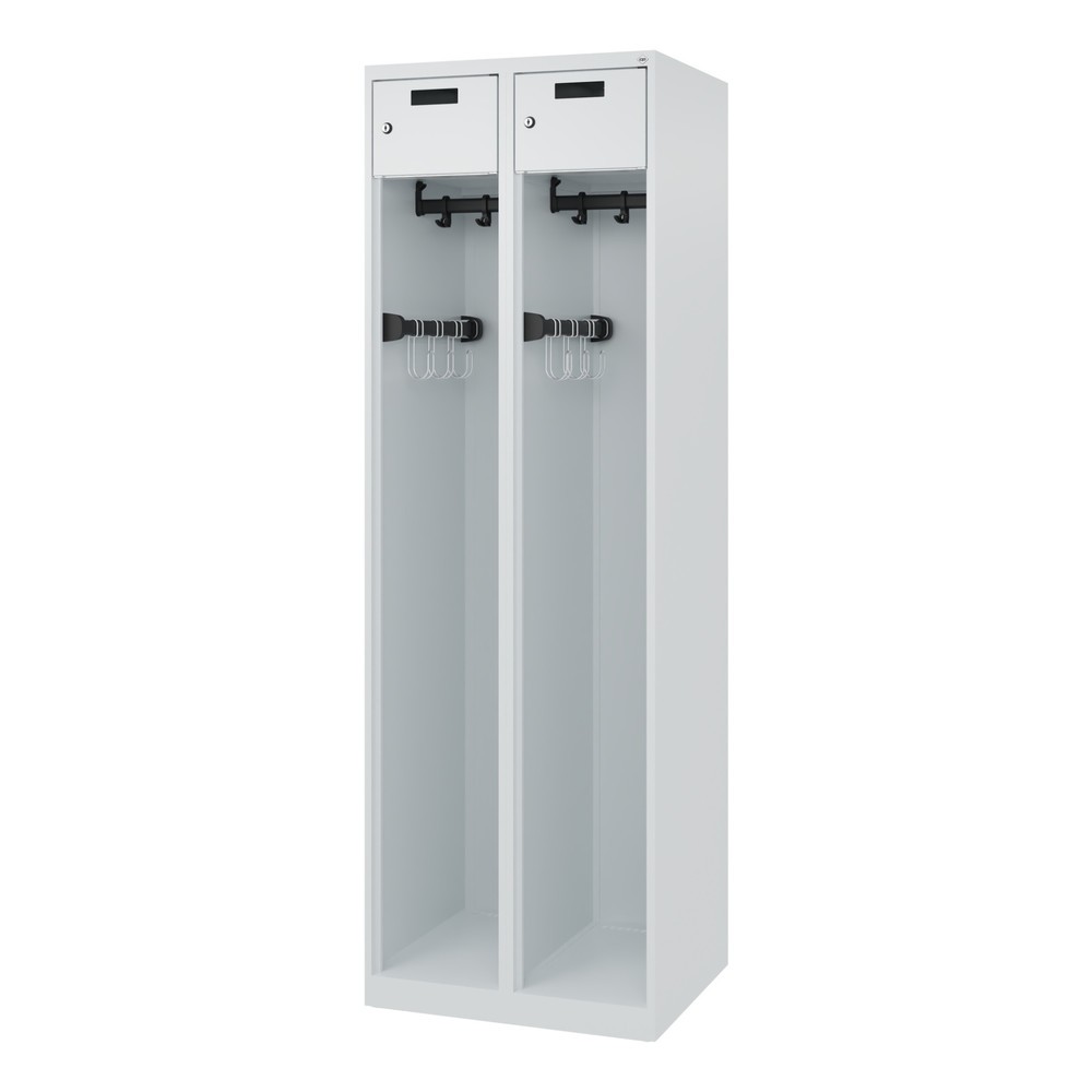 N° de l'image du produit 5 : C+P Vestiaire pompier PRAKTUS, patins, 2 compartiments, HxlxP 1 850 x 600 x 500 mm, gris clair