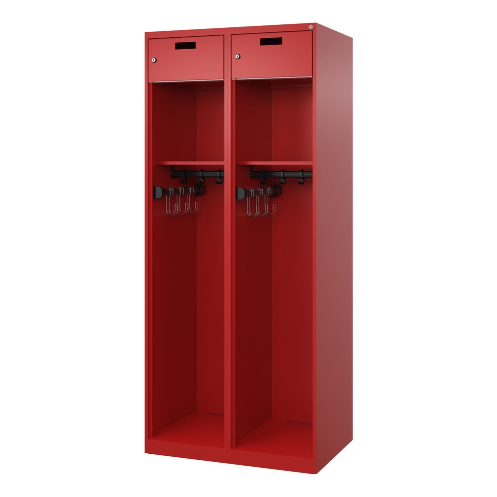 N° de l'image du produit 4 : C+P Vestiaire pompier PRAKTUS, patins, 2 compartiments, HxlxP 1 850 x 800 x 500 mm, rouge feu