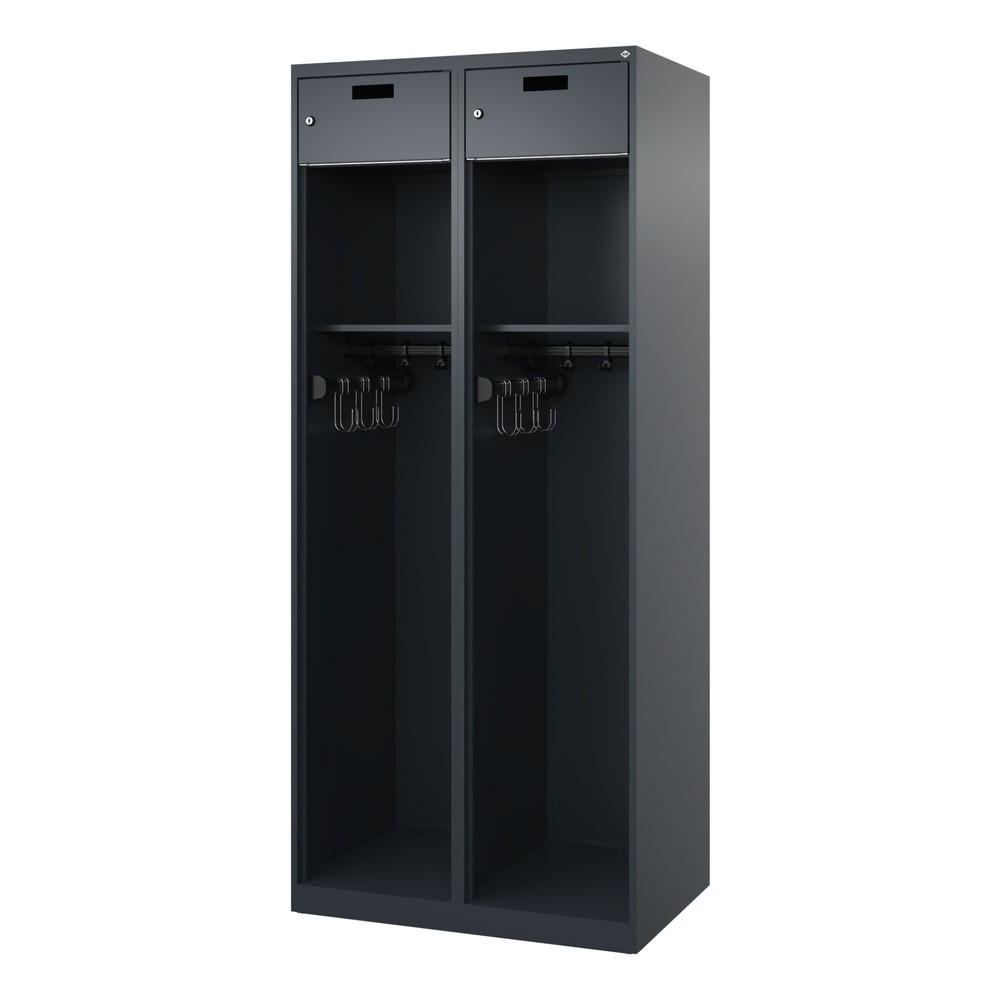 N° de l'image du produit 4 : C+P Vestiaire pompier PRAKTUS, patins, 2 compartiments, HxlxP 1 850 x 800 x 500 mm, gris anthracite