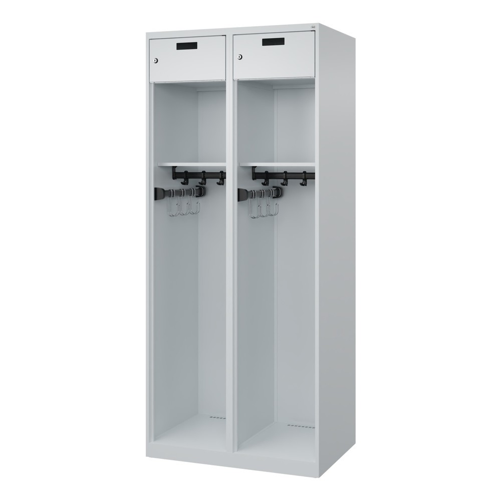 N° de l'image du produit 4 : C+P Vestiaire pompier PRAKTUS, patins, 2 compartiments, HxlxP 1 850 x 800 x 500 mm, gris clair
