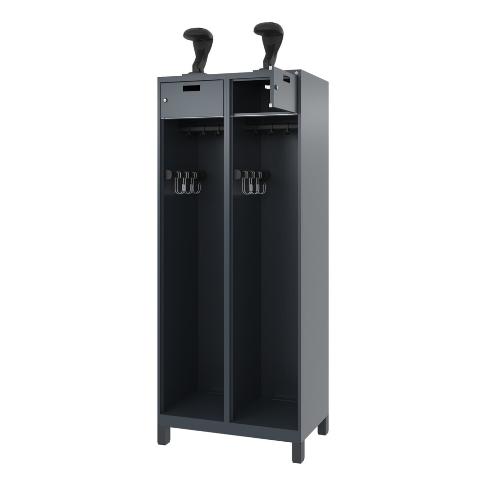 Illustration du produit: C+P Vestiaire pompier PRAKTUS, pieds, 2 compartiments, HxlxP 1 850 x 800 x 500 mm, gris anthracite, avec support de casque