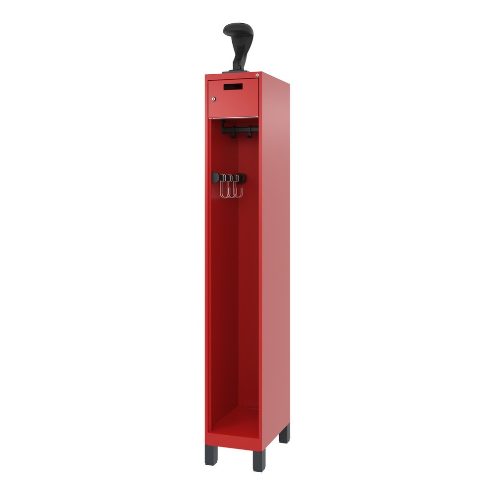 N° de l'image du produit 5 : C+P Vestiaire pompier PRAKTUS, pieds, 1 compartiment, HxlxP 1 850 x 300 x 500 mm, rouge feu, avec support de casque