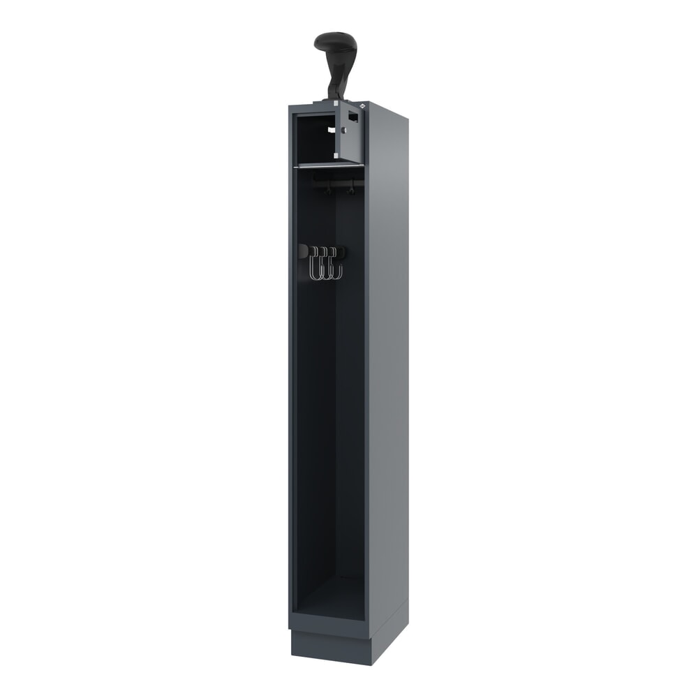 Illustration du produit: C+P Vestiaire pompier PRAKTUS, socle, 1 compartiment, HxlxP 1 850 x 300 x 500 mm, gris anthracite, avec support de casque