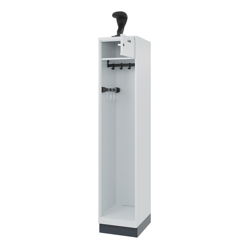 Illustration du produit: C+P Vestiaire pompier PRAKTUS, socle, 1 compartiment, HxlxP 1 850 x 400 x 500 mm, gris clair, avec support de casque