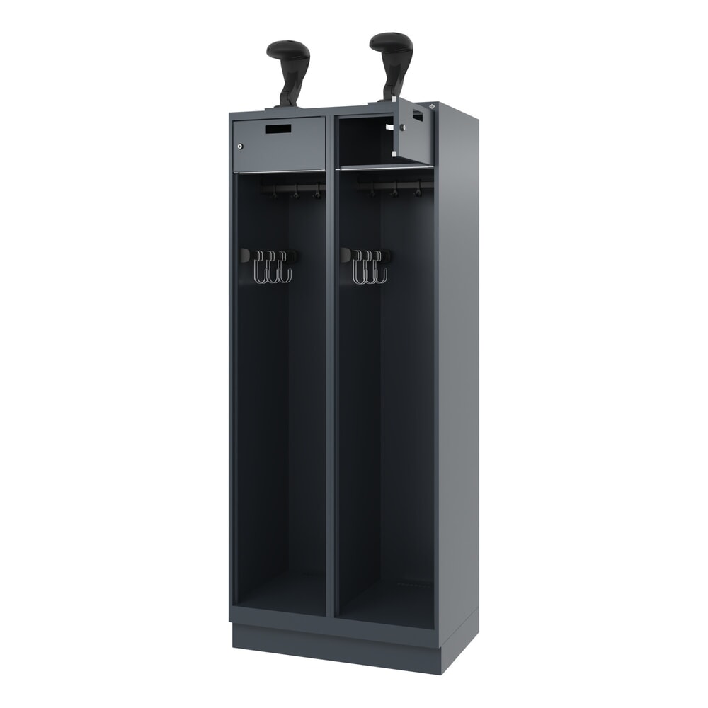 Illustration du produit: C+P Vestiaire pompier PRAKTUS, socle, 2 compartiments, HxlxP 1 850 x 800 x 500 mm, gris anthracite, avec support de casque
