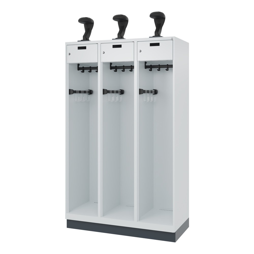 N° de l'image du produit 5 : C+P Vestiaire pompier PRAKTUS, socle, 3 compartiments, HxlxP 1 850 x 1 200 x 500 mm, gris clair, avec support de casque