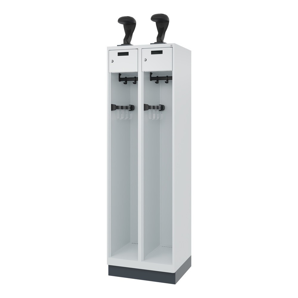 N° de l'image du produit 5 : C+P Vestiaire pompier PRAKTUS, socle, 2 compartiments, HxlxP 1 850 x 600 x 500 mm, gris clair, avec support de casque
