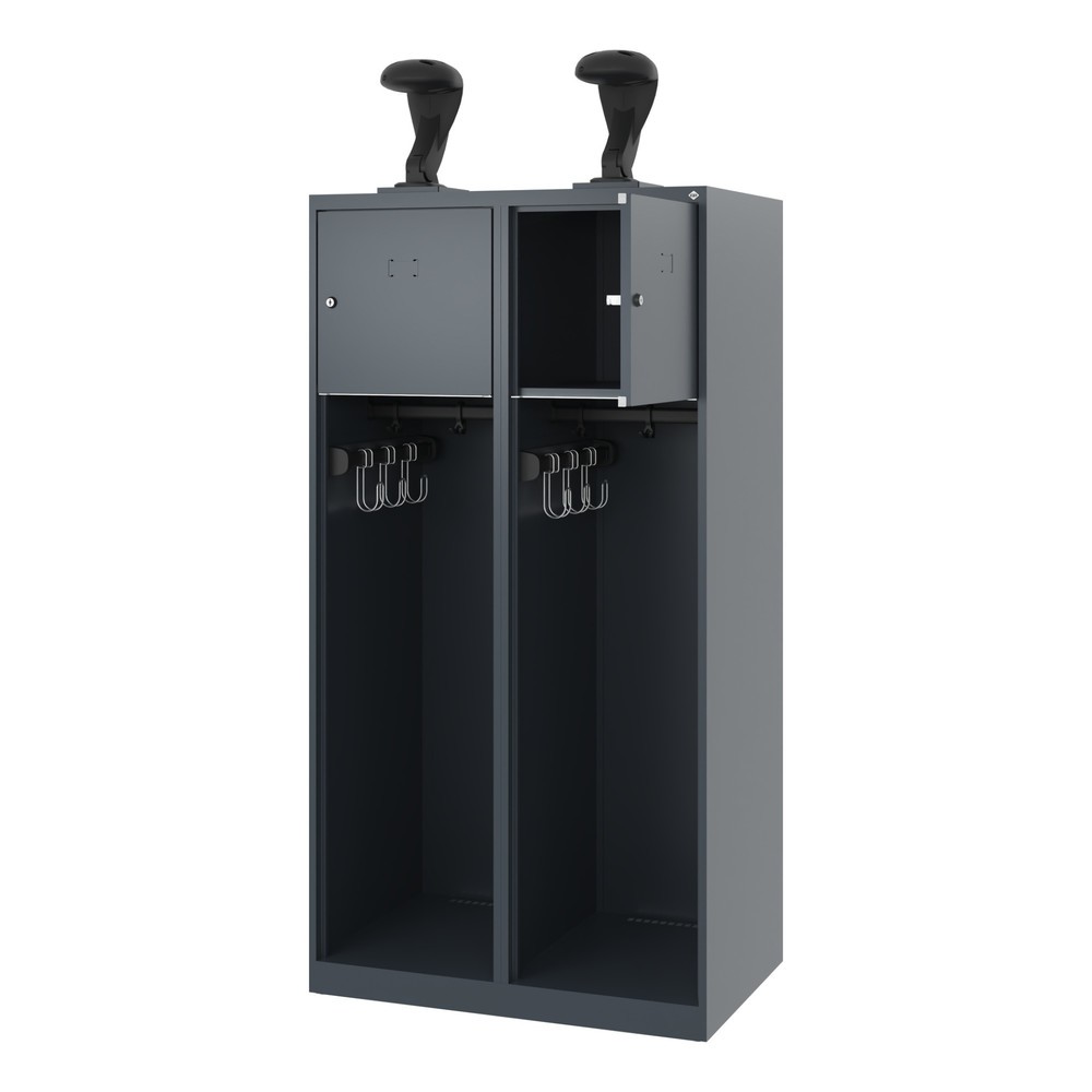 Illustration du produit: C+P Vestiaire pompier YOUNGSTER, patins, 2 compartiments, HxlxP 1 530 x 800 x 500 mm, gris anthracite, avec support de casque