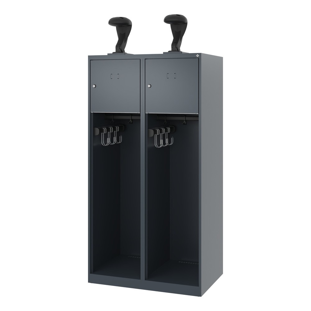 N° de l'image du produit 5 : C+P Vestiaire pompier YOUNGSTER, patins, 2 compartiments, HxlxP 1 530 x 800 x 500 mm, gris anthracite, avec support de casque