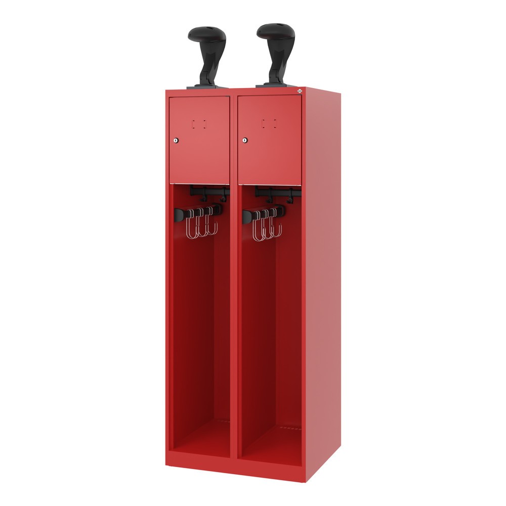 N° de l'image du produit 5 : C+P Vestiaire pompier YOUNGSTER, patins, 2 compartiments, HxlxP 1 530 x 600 x 500 mm, rouge feu, avec support de casque