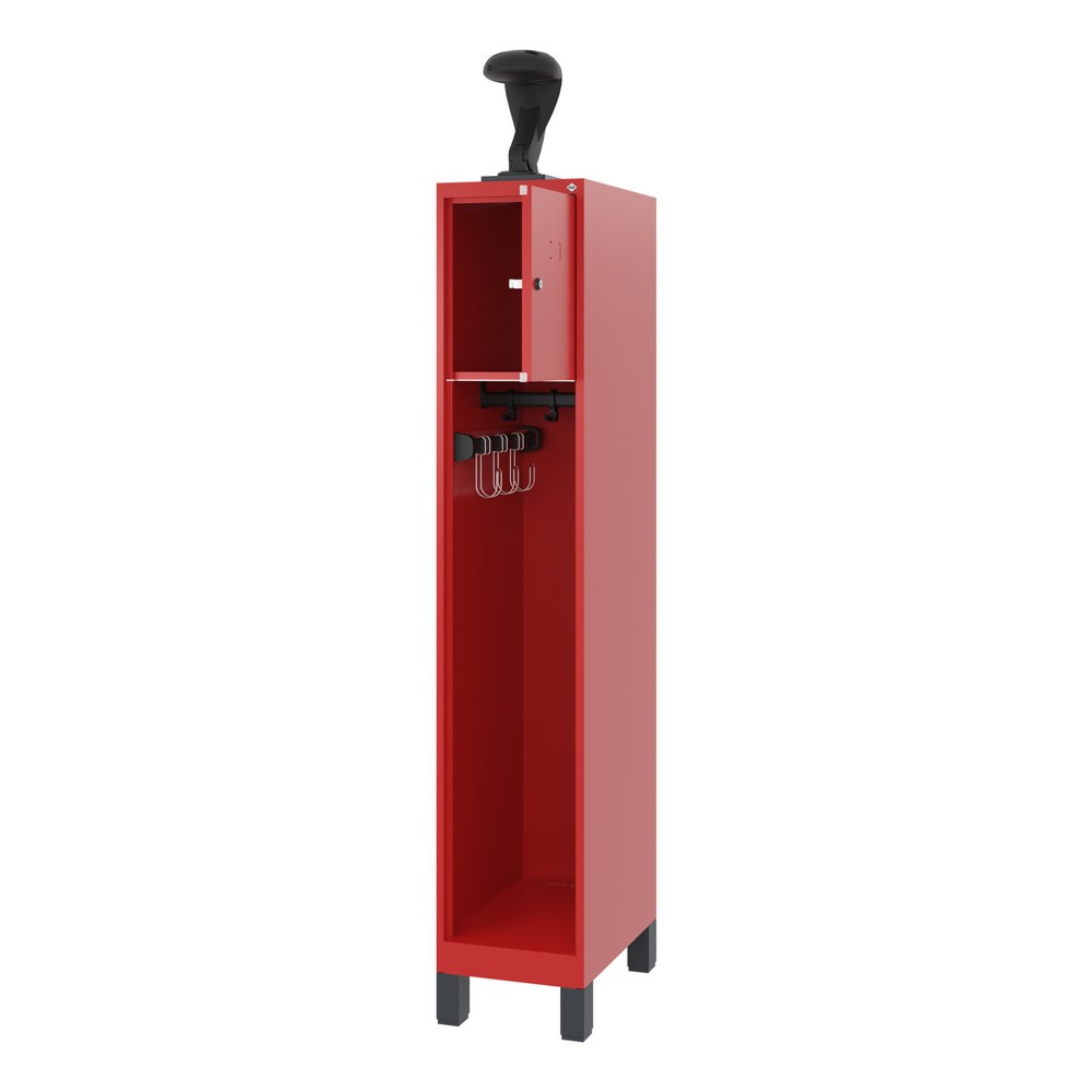 Illustration du produit: C+P Vestiaire pompier YOUNGSTER, pieds, 1 compartiment, HxlxP 1 530 x 300 x 500 mm, rouge feu, avec support de casque