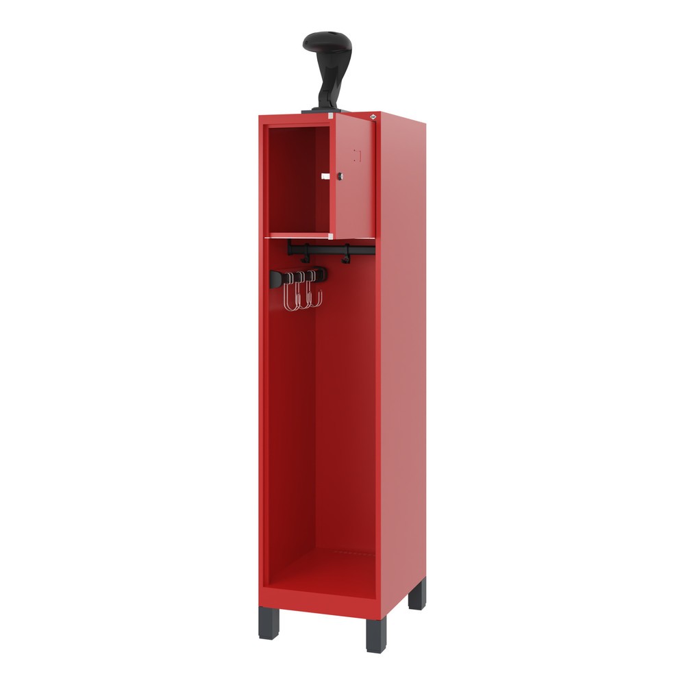 Illustration du produit: C+P Vestiaire pompier YOUNGSTER, pieds, 1 compartiment, HxlxP 1 530 x 400 x 500 mm, rouge feu, avec support de casque