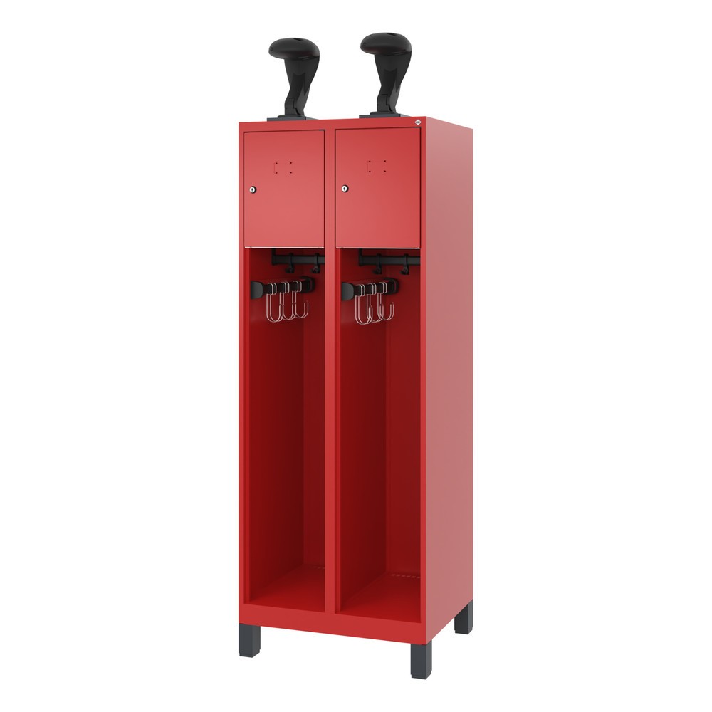 N° de l'image du produit 5 : C+P Vestiaire pompier YOUNGSTER, pieds, 2 compartiments, HxlxP 1 530 x 600 x 500 mm, rouge feu, avec support de casque